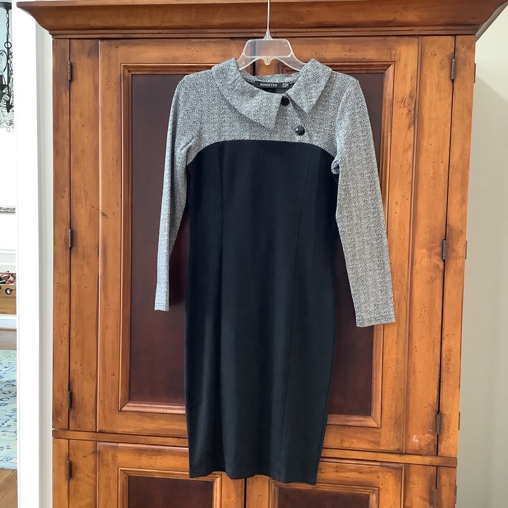 Homeyee Long Sleeve Dress Size US 6 Medium Black & Gray